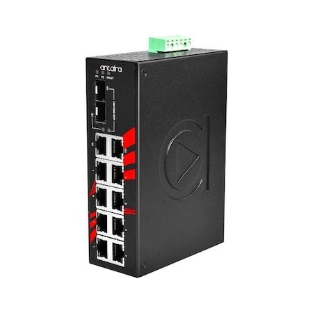 Antaira 10-Port Industrial Gigabit Unmanaged Ethernet Switch, w/8-10/100Tx + 2-Gigabit Combo LNX-1002C-SFP